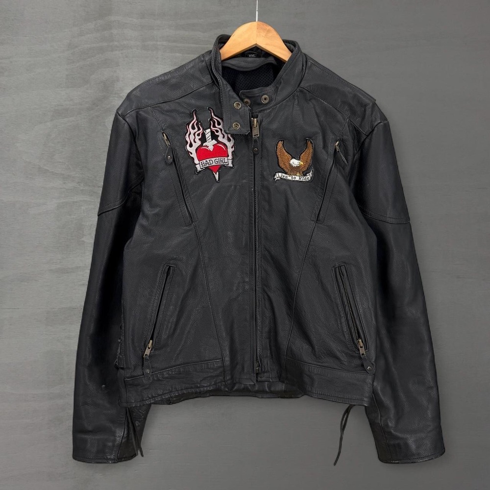 Vintage Leather Harley Davidson Motorcycle Jacket Black 90s Bad Girl Women's XXL